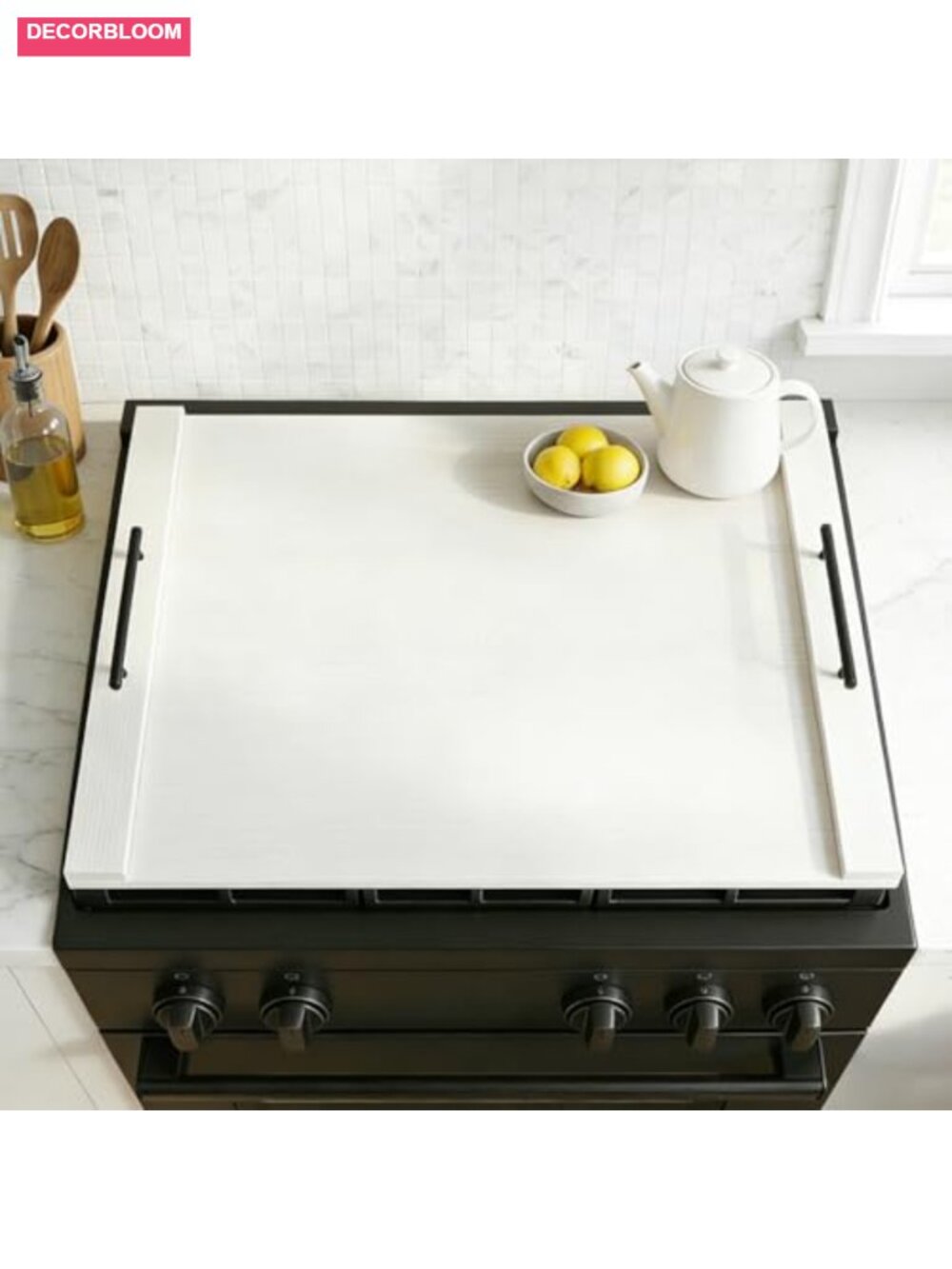 White Stove Top Cover for Gas & Electric Range, Farmhouse Noodle Board with